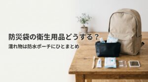 防水ポーチにまとめた防災袋の衛生用品リスト|歯ブラシやウェットティッシュをひとまとめ